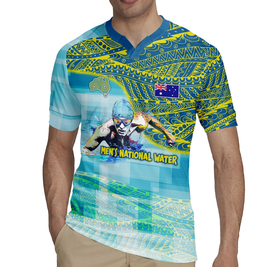 Australia Men National Water Polo Team Rugby Jersey Aboriginal Dot Art Style Patriotic Aquatic Sport