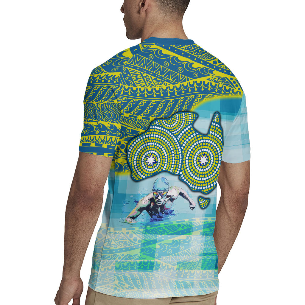 Australia Men National Water Polo Team Rugby Jersey Aboriginal Dot Art Style Patriotic Aquatic Sport