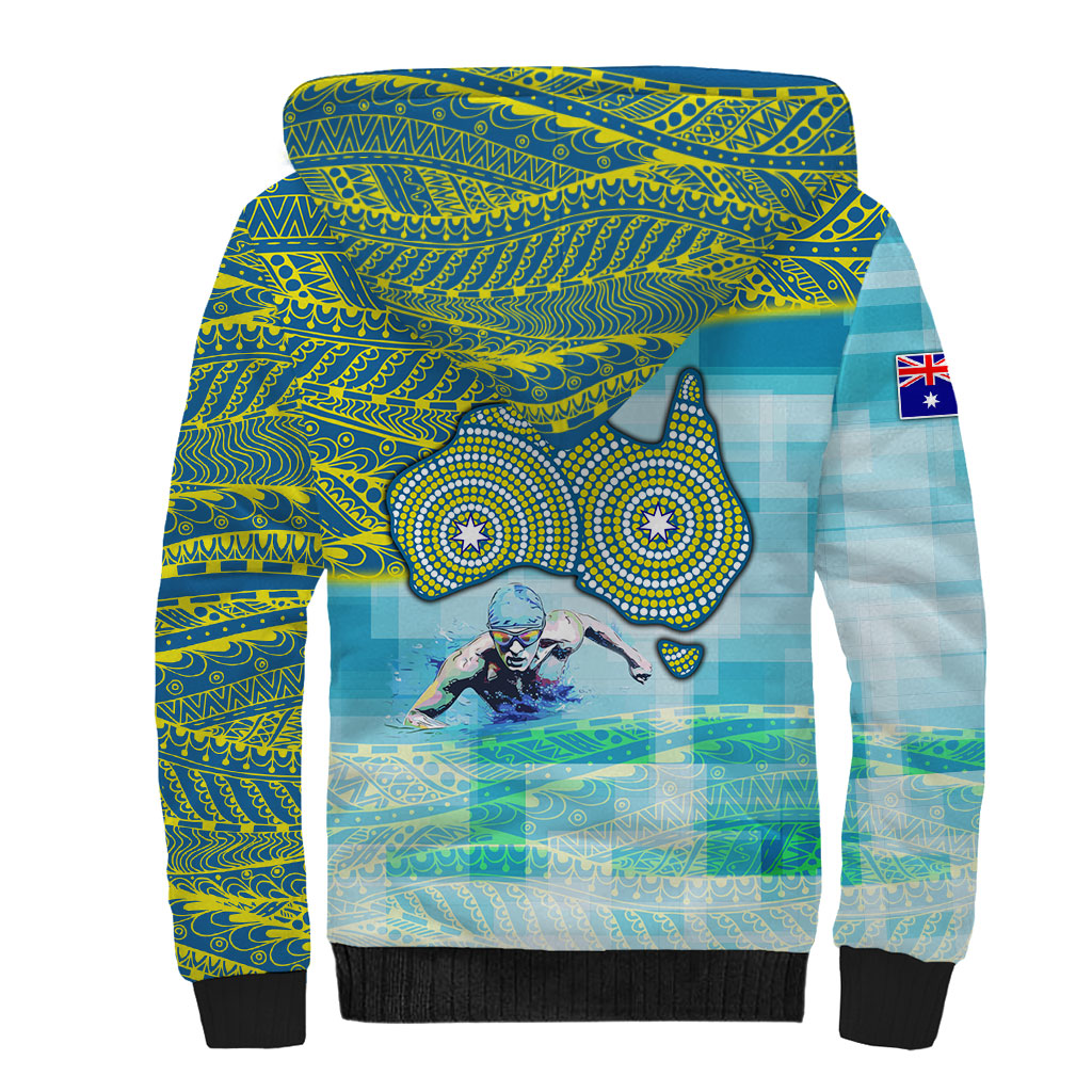 Australia Men National Water Polo Team Sherpa Hoodie Aboriginal Dot Art Style Patriotic Aquatic Sport