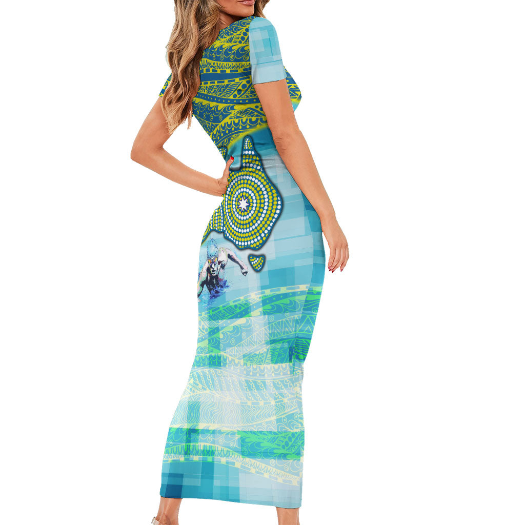 Australia Men National Water Polo Team Short Sleeve Bodycon Dress Aboriginal Dot Art Style Patriotic Aquatic Sport