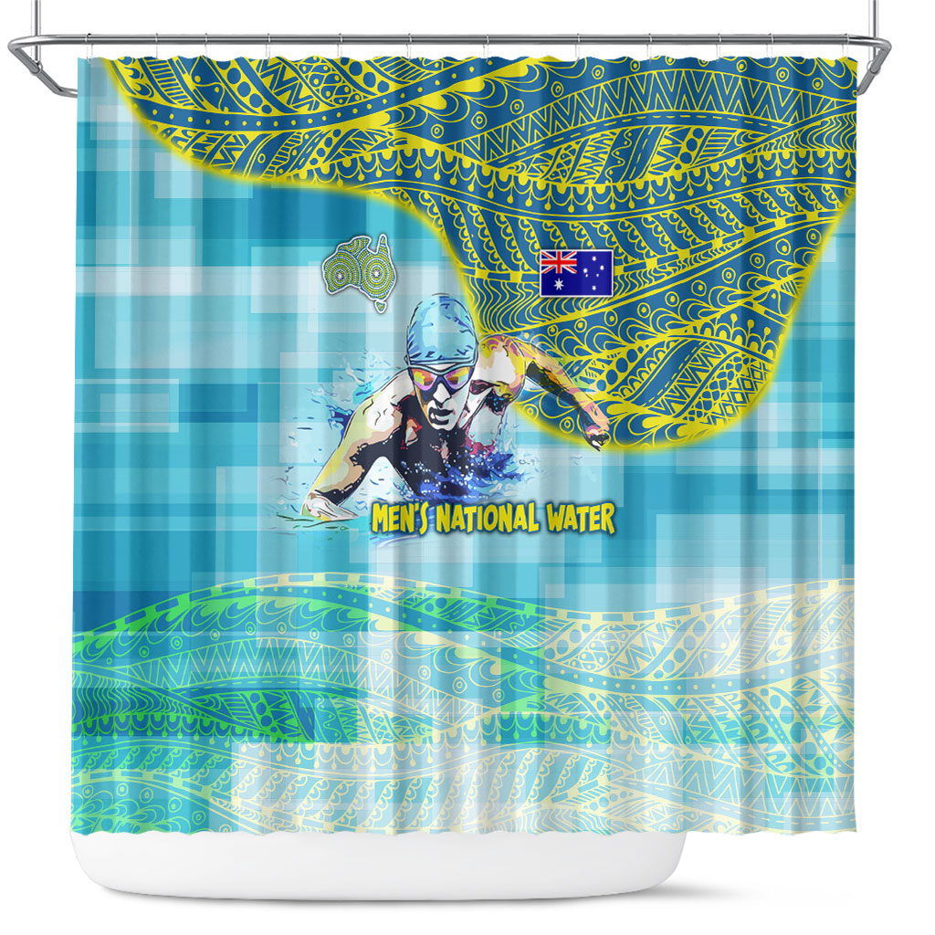 Australia Men National Water Polo Team Shower Curtain Aboriginal Dot Art Style Patriotic Aquatic Sport