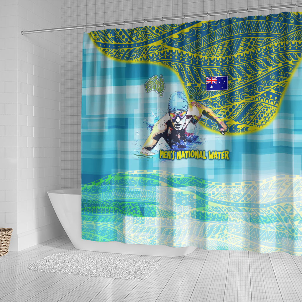 Australia Men National Water Polo Team Shower Curtain Aboriginal Dot Art Style Patriotic Aquatic Sport
