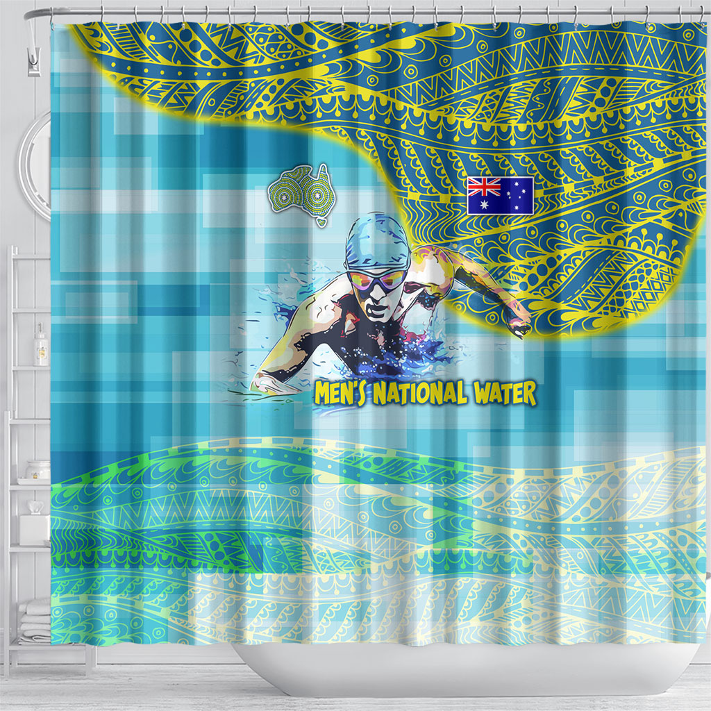Australia Men National Water Polo Team Shower Curtain Aboriginal Dot Art Style Patriotic Aquatic Sport