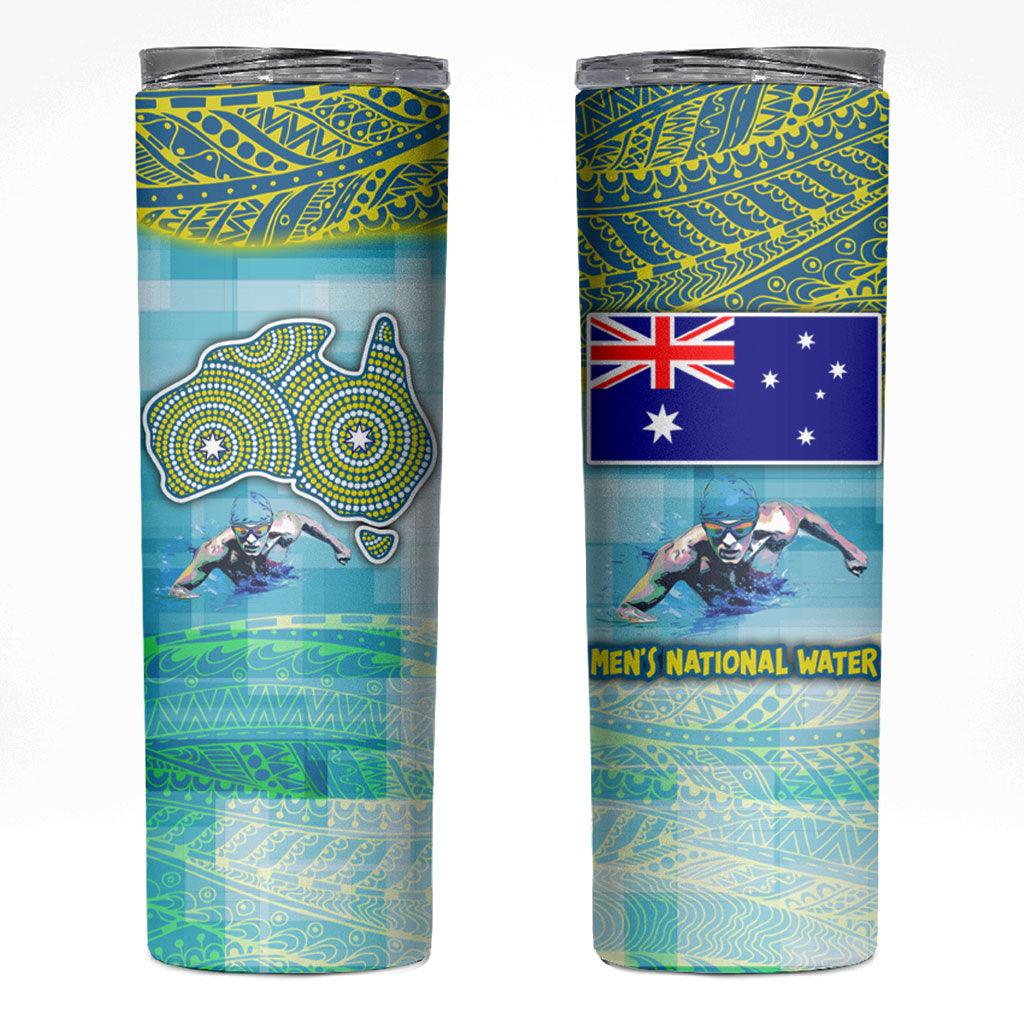 Australia Men National Water Polo Team Skinny Tumbler Aboriginal Dot Art Style Patriotic Aquatic Sport