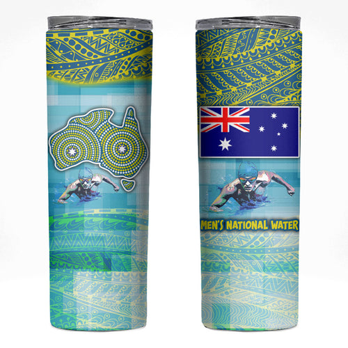 Australia Men National Water Polo Team Skinny Tumbler Aboriginal Dot Art Style Patriotic Aquatic Sport