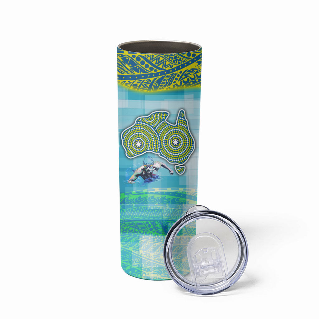 Australia Men National Water Polo Team Skinny Tumbler Aboriginal Dot Art Style Patriotic Aquatic Sport