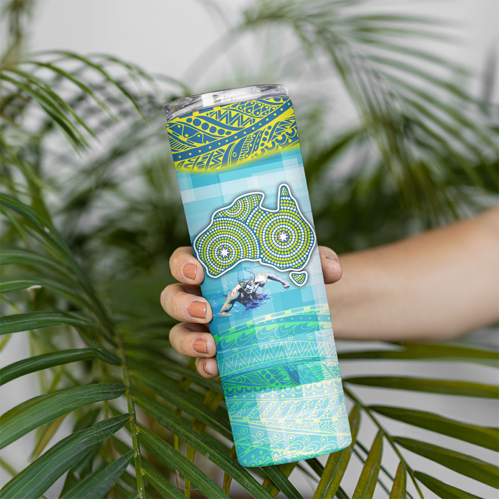 Australia Men National Water Polo Team Skinny Tumbler Aboriginal Dot Art Style Patriotic Aquatic Sport