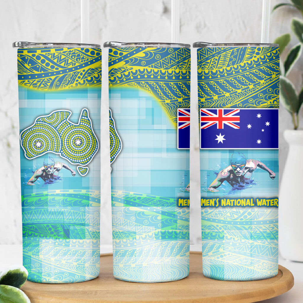 Australia Men National Water Polo Team Skinny Tumbler Aboriginal Dot Art Style Patriotic Aquatic Sport