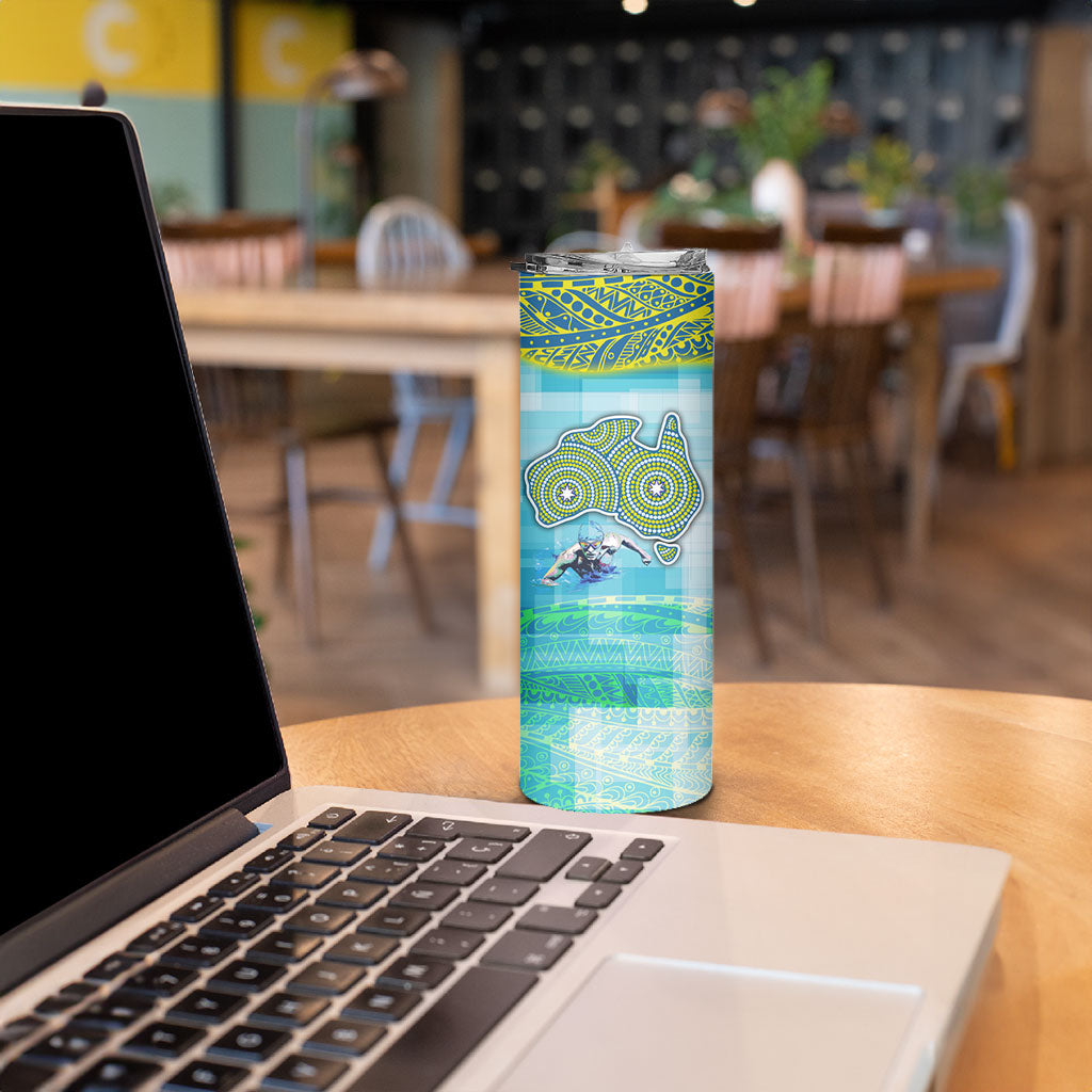 Australia Men National Water Polo Team Skinny Tumbler Aboriginal Dot Art Style Patriotic Aquatic Sport