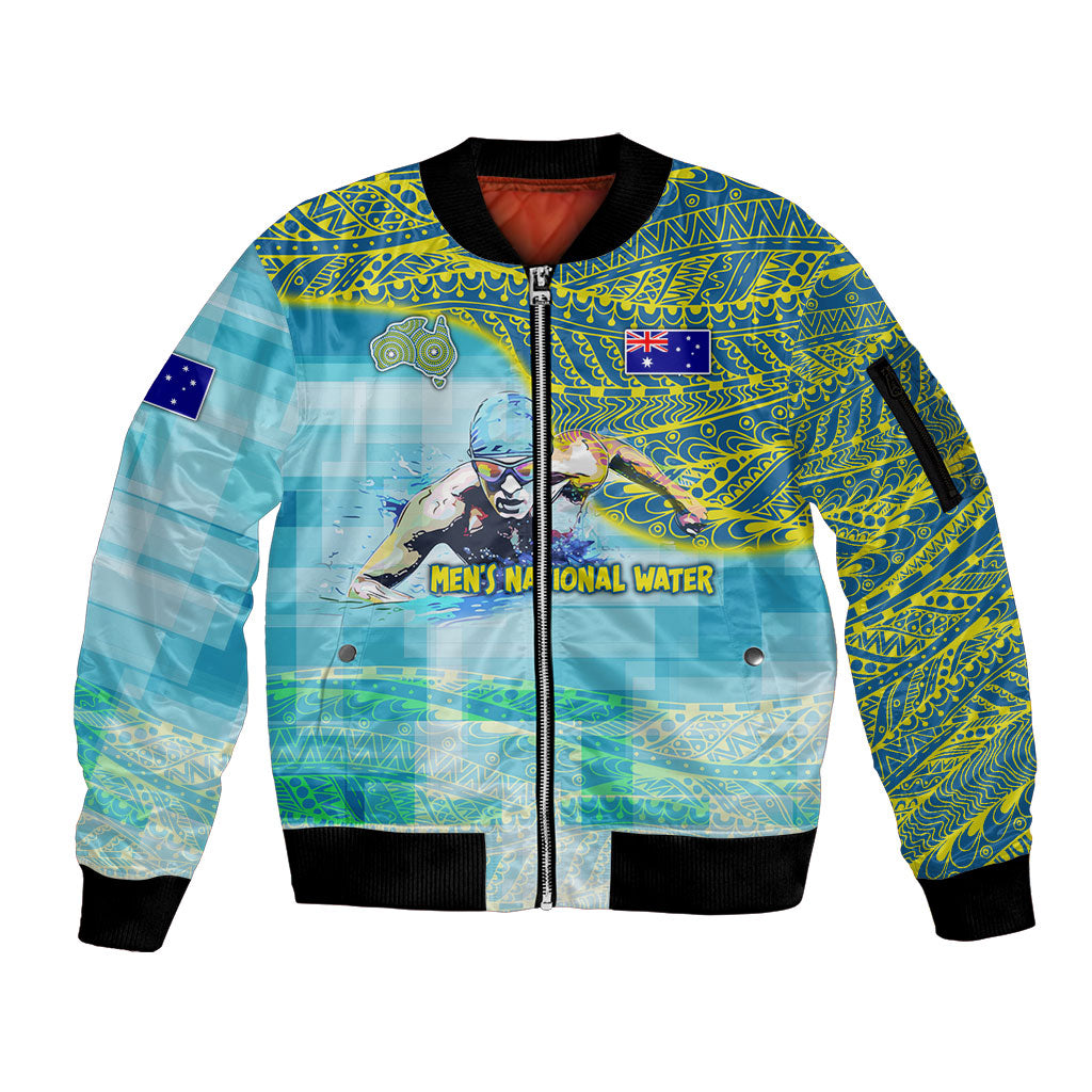 Australia Men National Water Polo Team Sleeve Zip Bomber Jacket Aboriginal Dot Art Style Patriotic Aquatic Sport