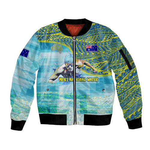 Australia Men National Water Polo Team Sleeve Zip Bomber Jacket Aboriginal Dot Art Style Patriotic Aquatic Sport