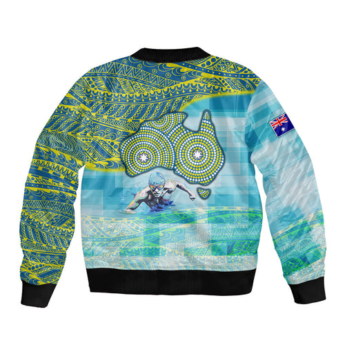 Australia Men National Water Polo Team Sleeve Zip Bomber Jacket Aboriginal Dot Art Style Patriotic Aquatic Sport