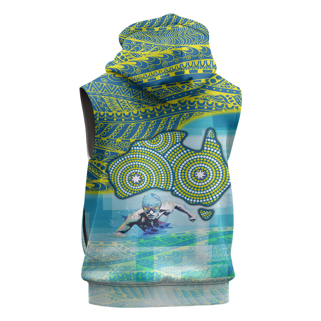 Australia Men National Water Polo Team Sleeveless Hoodie Aboriginal Dot Art Style Patriotic Aquatic Sport