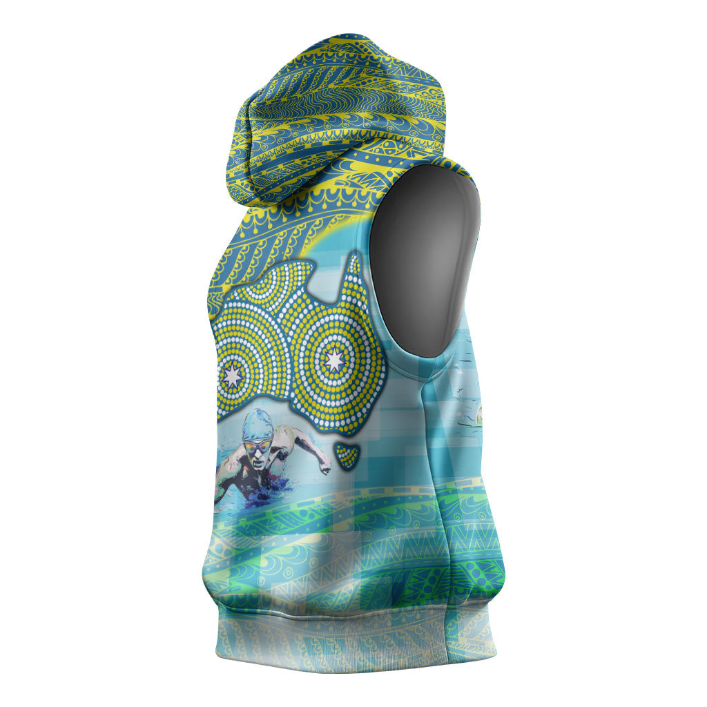 Australia Men National Water Polo Team Sleeveless Hoodie Aboriginal Dot Art Style Patriotic Aquatic Sport
