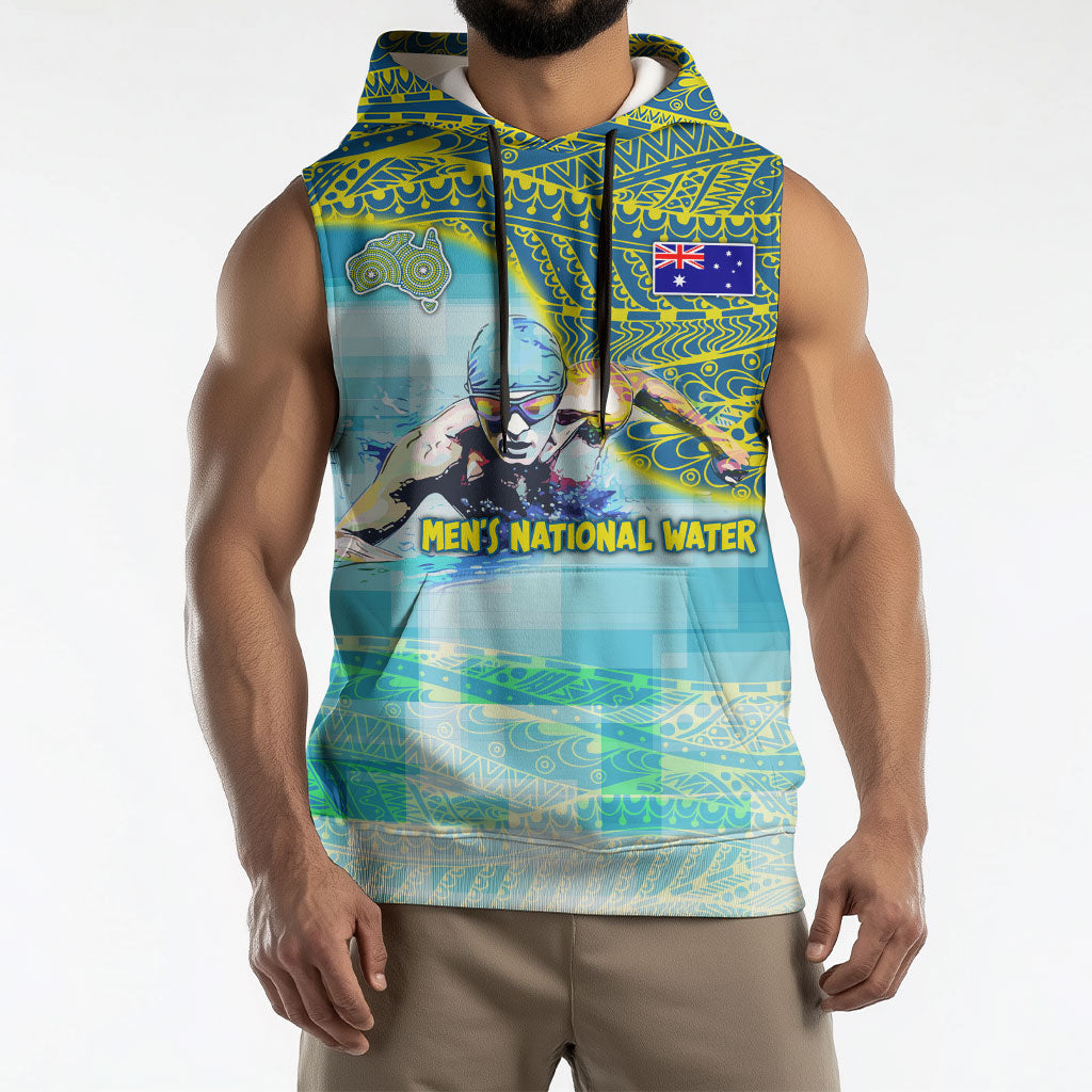 Australia Men National Water Polo Team Sleeveless Hoodie Aboriginal Dot Art Style Patriotic Aquatic Sport