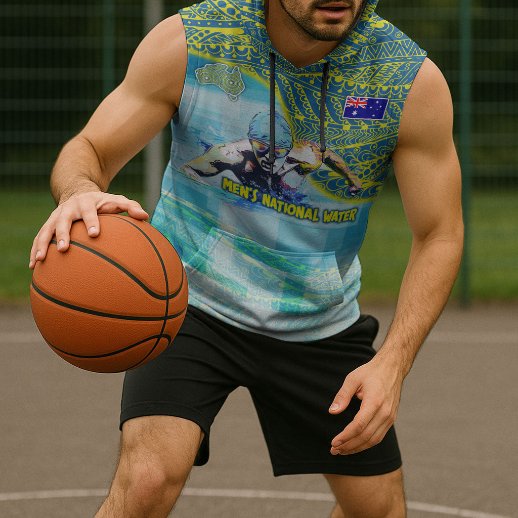 Australia Men National Water Polo Team Sleeveless Hoodie Aboriginal Dot Art Style Patriotic Aquatic Sport
