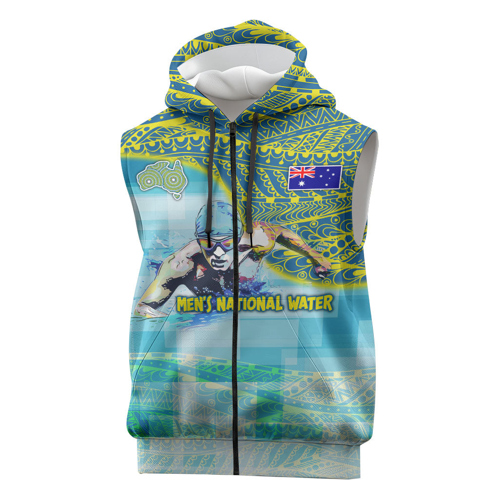 Australia Men National Water Polo Team Sleeveless Zip Hoodie Aboriginal Dot Art Style Patriotic Aquatic Sport