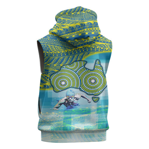 Australia Men National Water Polo Team Sleeveless Zip Hoodie Aboriginal Dot Art Style Patriotic Aquatic Sport