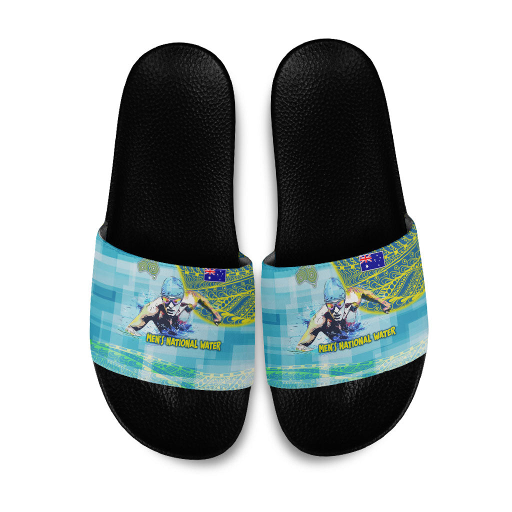 Australia Men National Water Polo Team Slide Sandals Aboriginal Dot Art Style Patriotic Aquatic Sport