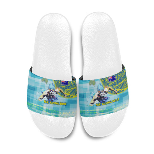 Australia Men National Water Polo Team Slide Sandals Aboriginal Dot Art Style Patriotic Aquatic Sport