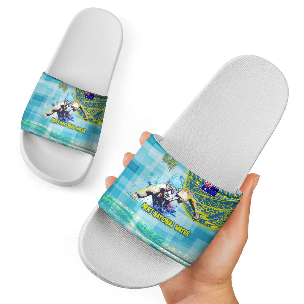 Australia Men National Water Polo Team Slide Sandals Aboriginal Dot Art Style Patriotic Aquatic Sport