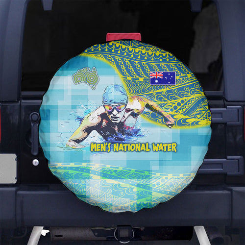Australia Men National Water Polo Team Spare Tire Cover Aboriginal Dot Art Style Patriotic Aquatic Sport