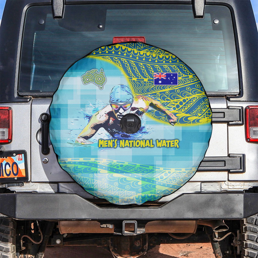 Australia Men National Water Polo Team Spare Tire Cover Aboriginal Dot Art Style Patriotic Aquatic Sport