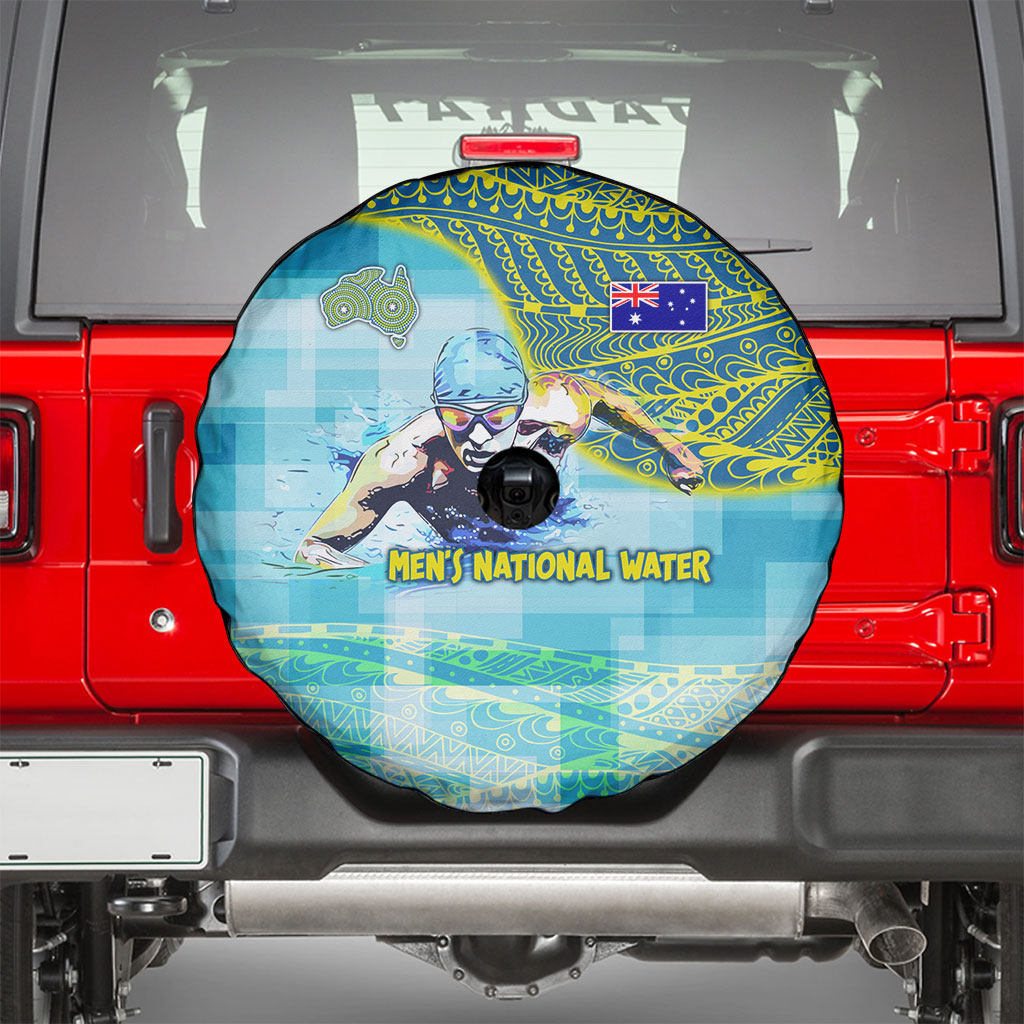 Australia Men National Water Polo Team Spare Tire Cover Aboriginal Dot Art Style Patriotic Aquatic Sport