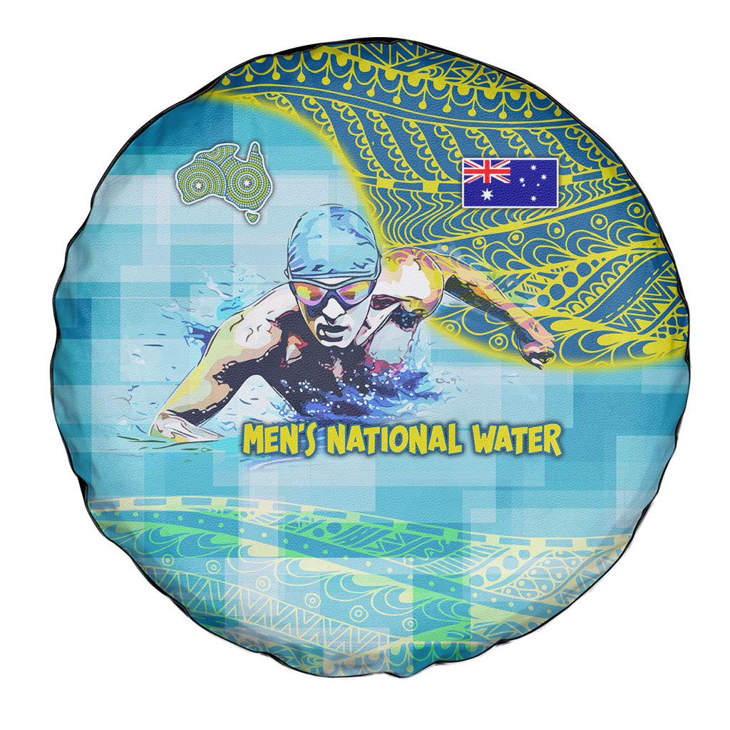 Australia Men National Water Polo Team Spare Tire Cover Aboriginal Dot Art Style Patriotic Aquatic Sport