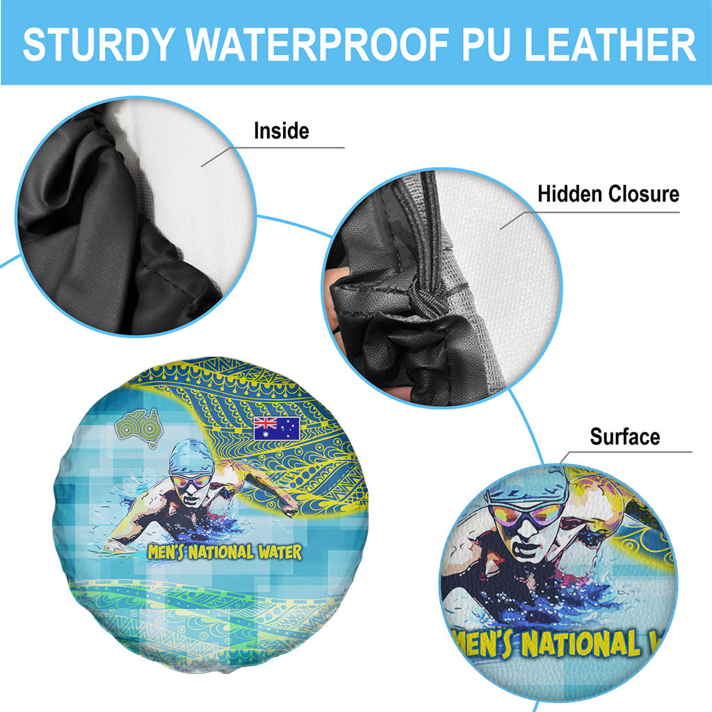 Australia Men National Water Polo Team Spare Tire Cover Aboriginal Dot Art Style Patriotic Aquatic Sport