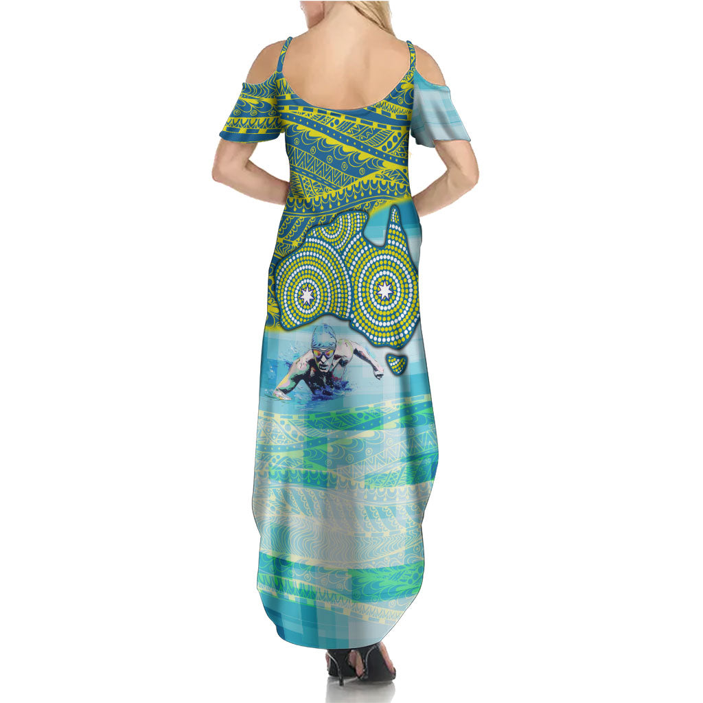 Australia Men National Water Polo Team Summer Maxi Dress Aboriginal Dot Art Style Patriotic Aquatic Sport