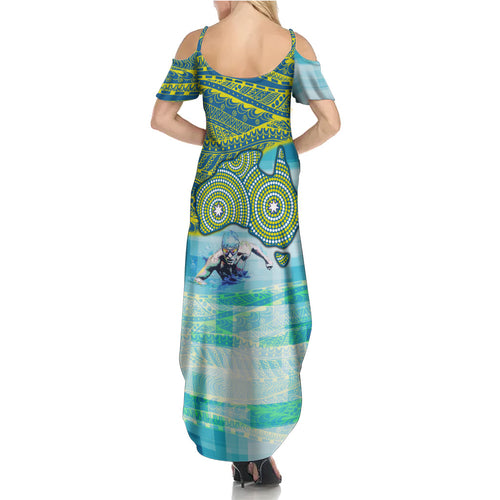 Australia Men National Water Polo Team Summer Maxi Dress Aboriginal Dot Art Style Patriotic Aquatic Sport