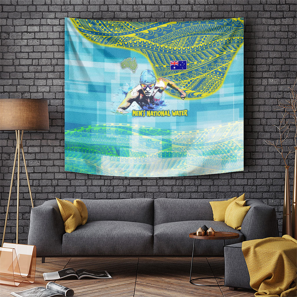 Australia Men National Water Polo Team Tapestry Aboriginal Dot Art Style Patriotic Aquatic Sport