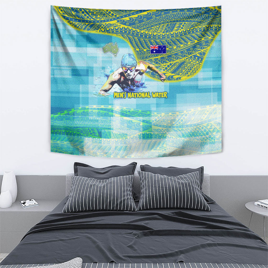 Australia Men National Water Polo Team Tapestry Aboriginal Dot Art Style Patriotic Aquatic Sport