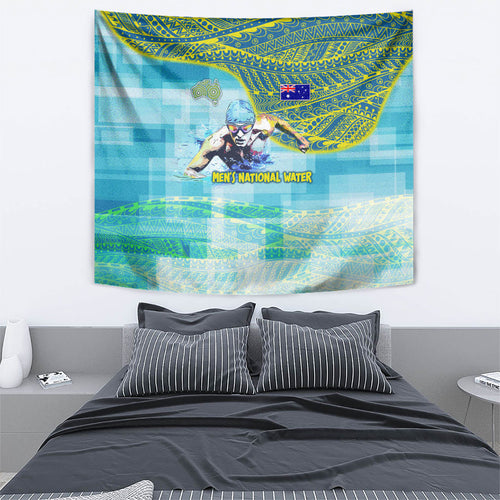 Australia Men National Water Polo Team Tapestry Aboriginal Dot Art Style Patriotic Aquatic Sport