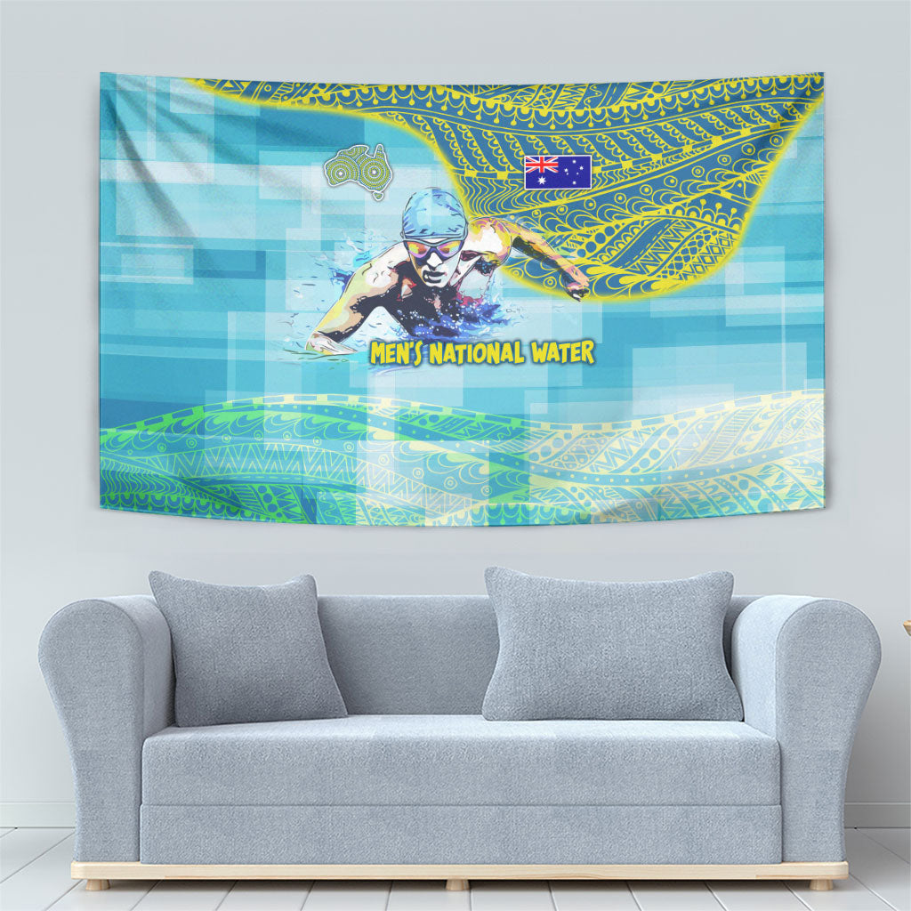 Australia Men National Water Polo Team Tapestry Aboriginal Dot Art Style Patriotic Aquatic Sport