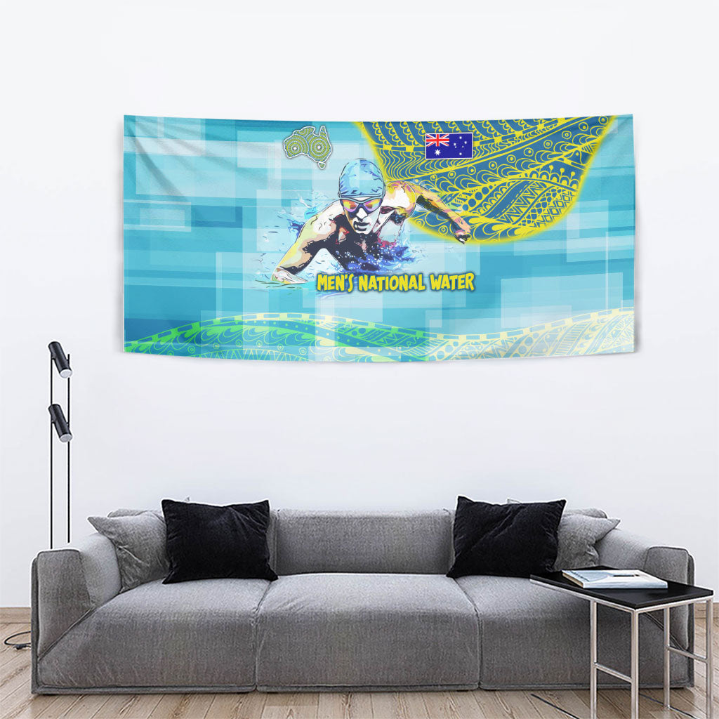 Australia Men National Water Polo Team Tapestry Aboriginal Dot Art Style Patriotic Aquatic Sport
