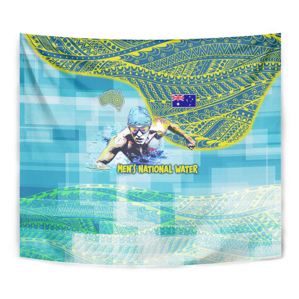 Australia Men National Water Polo Team Tapestry Aboriginal Dot Art Style Patriotic Aquatic Sport