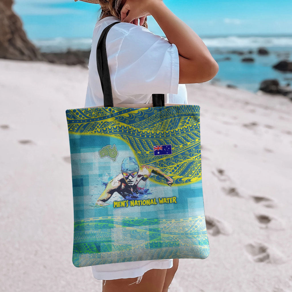 Australia Men National Water Polo Team Tote Bag Aboriginal Dot Art Style Patriotic Aquatic Sport
