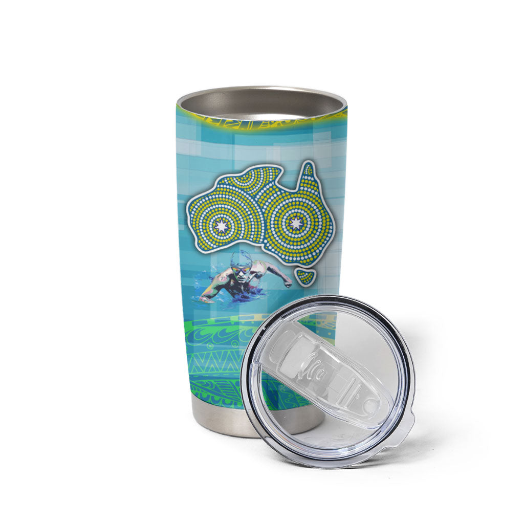 Australia Men National Water Polo Team Tumbler Cup Aboriginal Dot Art Style Patriotic Aquatic Sport