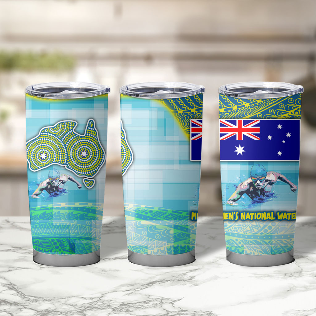Australia Men National Water Polo Team Tumbler Cup Aboriginal Dot Art Style Patriotic Aquatic Sport