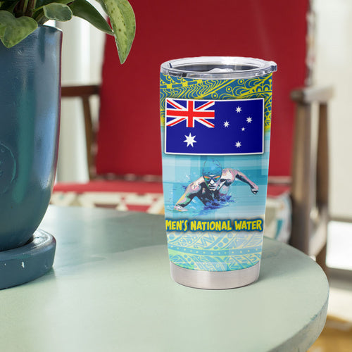 Australia Men National Water Polo Team Tumbler Cup Aboriginal Dot Art Style Patriotic Aquatic Sport