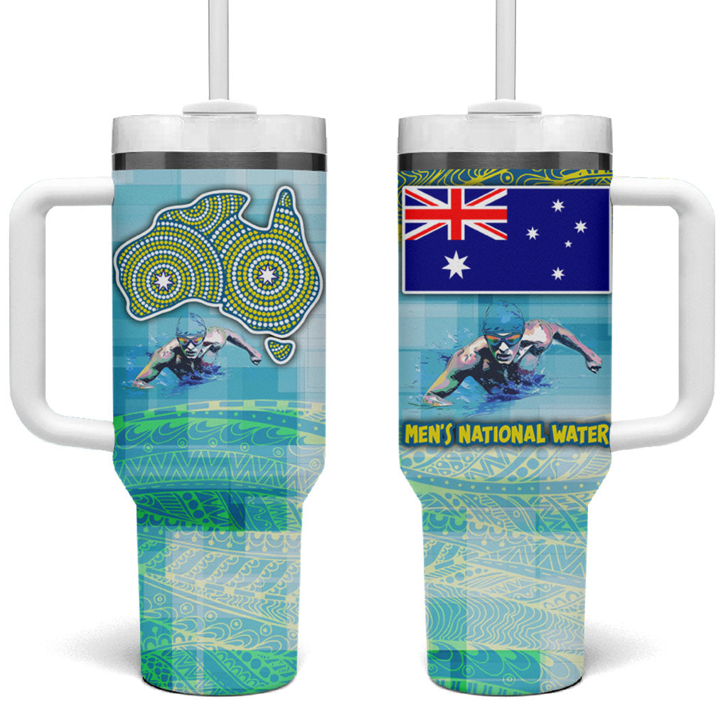 Australia Men National Water Polo Team Tumbler With Handle Aboriginal Dot Art Style Patriotic Aquatic Sport