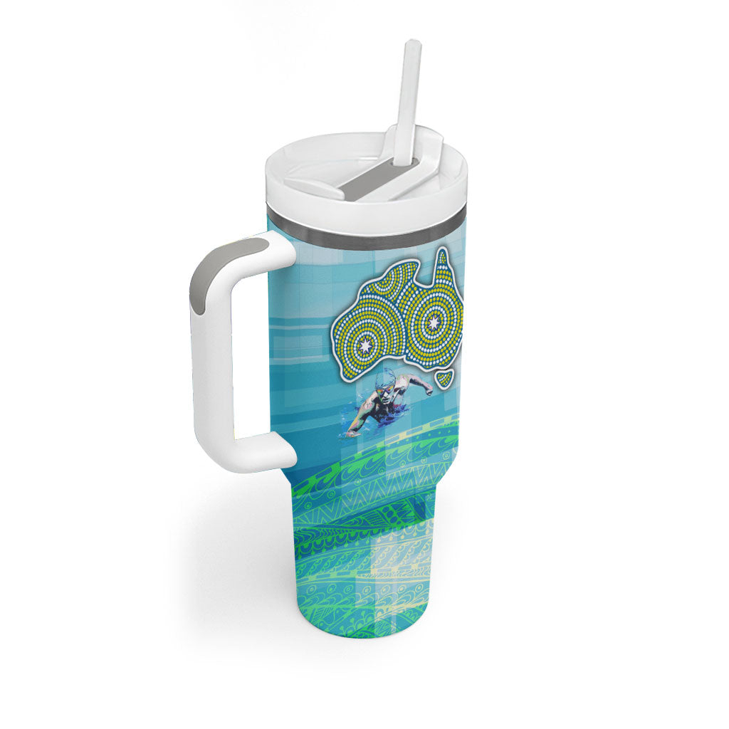 Australia Men National Water Polo Team Tumbler With Handle Aboriginal Dot Art Style Patriotic Aquatic Sport