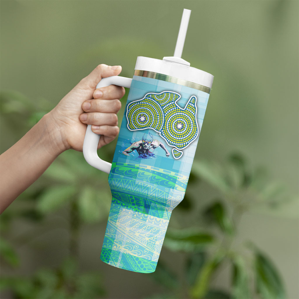 Australia Men National Water Polo Team Tumbler With Handle Aboriginal Dot Art Style Patriotic Aquatic Sport