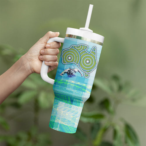 Australia Men National Water Polo Team Tumbler With Handle Aboriginal Dot Art Style Patriotic Aquatic Sport