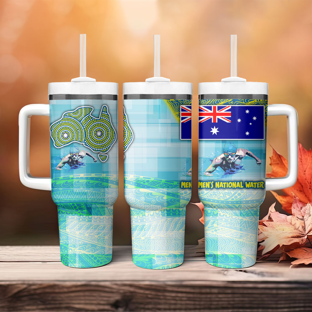 Australia Men National Water Polo Team Tumbler With Handle Aboriginal Dot Art Style Patriotic Aquatic Sport