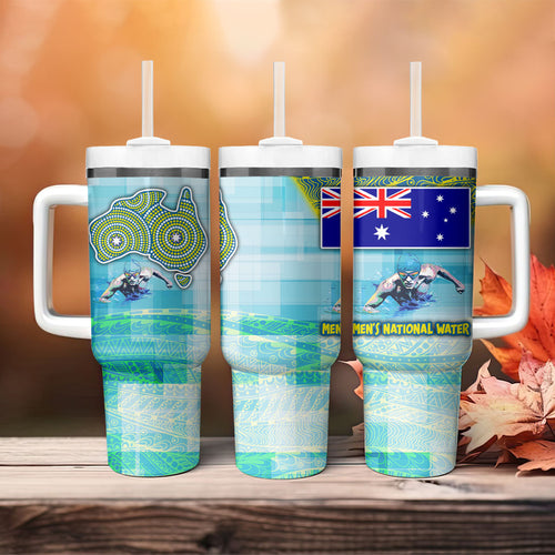 Australia Men National Water Polo Team Tumbler With Handle Aboriginal Dot Art Style Patriotic Aquatic Sport
