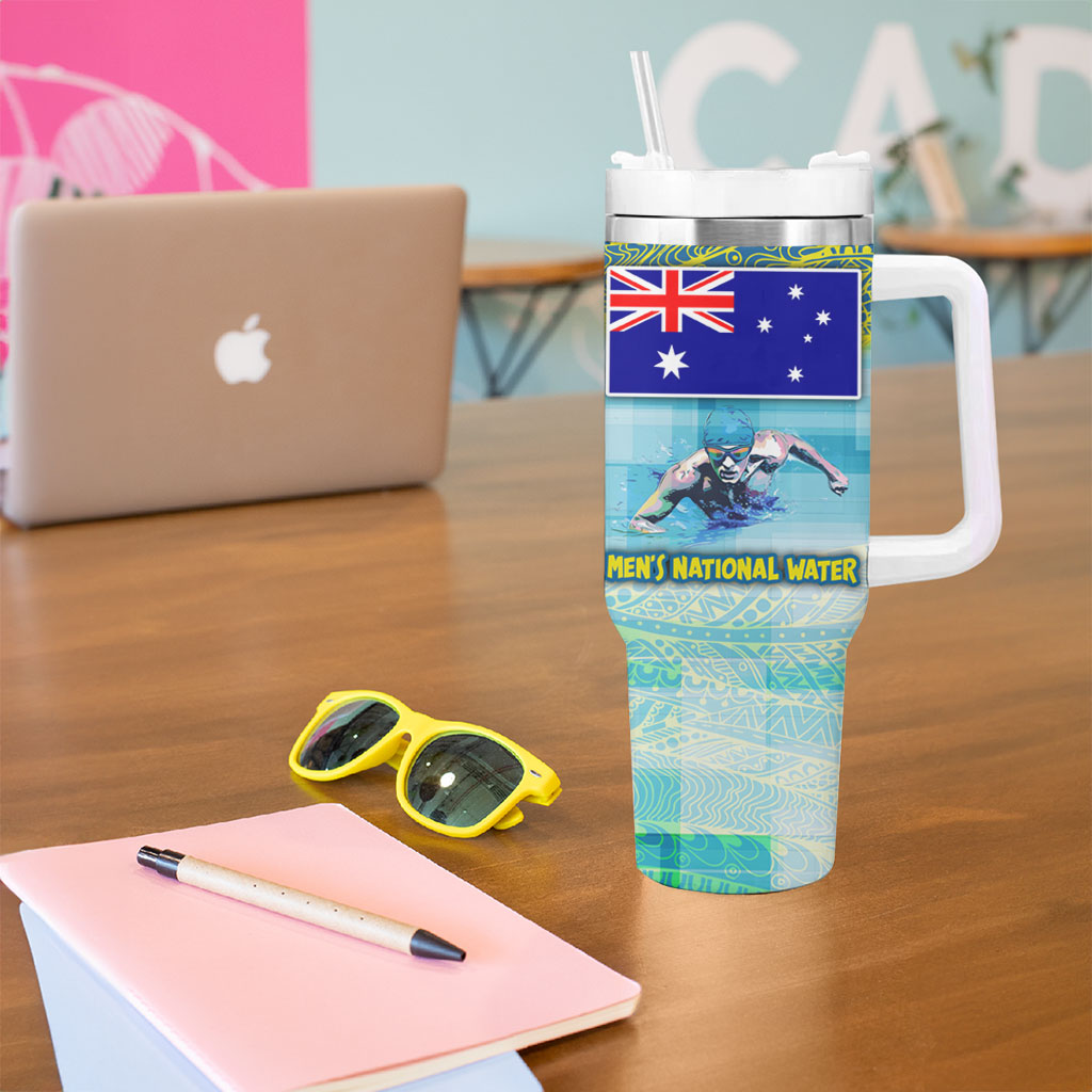 Australia Men National Water Polo Team Tumbler With Handle Aboriginal Dot Art Style Patriotic Aquatic Sport