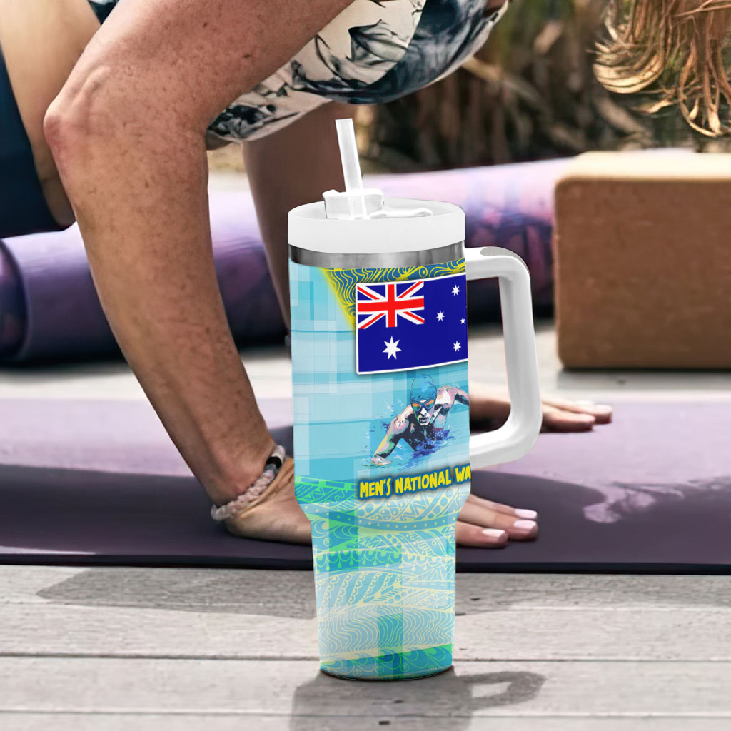 Australia Men National Water Polo Team Tumbler With Handle Aboriginal Dot Art Style Patriotic Aquatic Sport